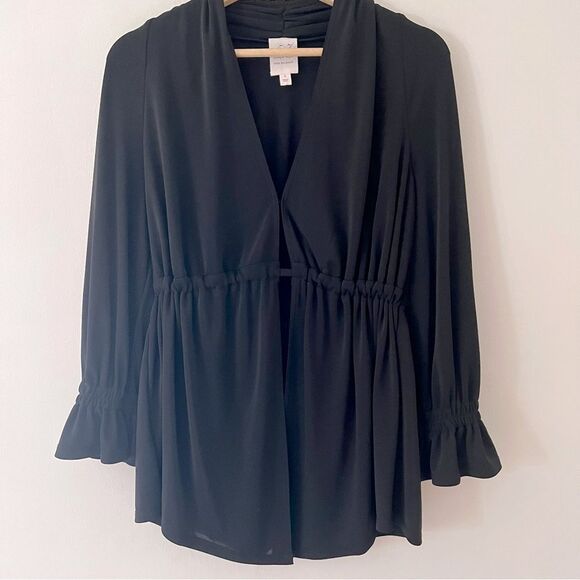 Cinq A Sept Blouse Matte Jersey Top Black Slinky Stretchy Flowy Drape Size Small - Picture 2 of 10